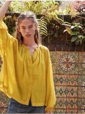 NEW DOÉN Jane Mustard Yellow Button-Front Blouse - Small